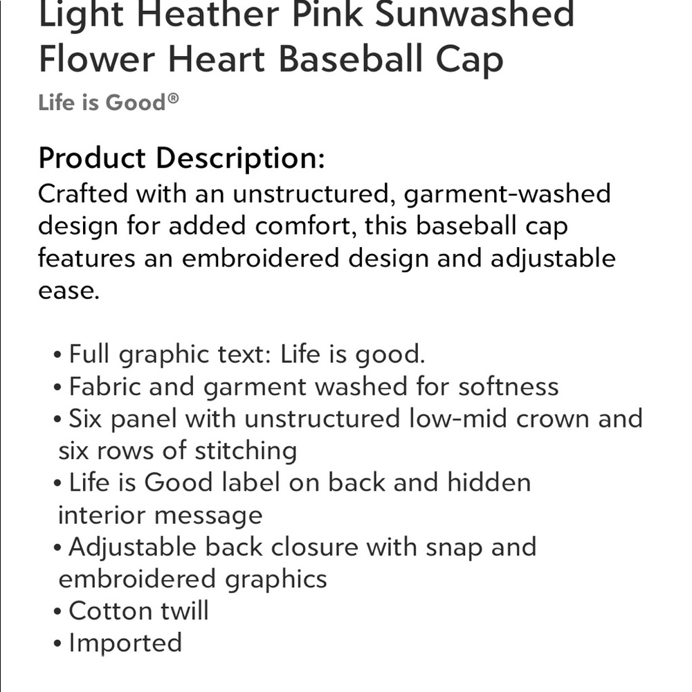 Life is Good pink sun washed baseball hat w/ heart - Picture 4 of 11